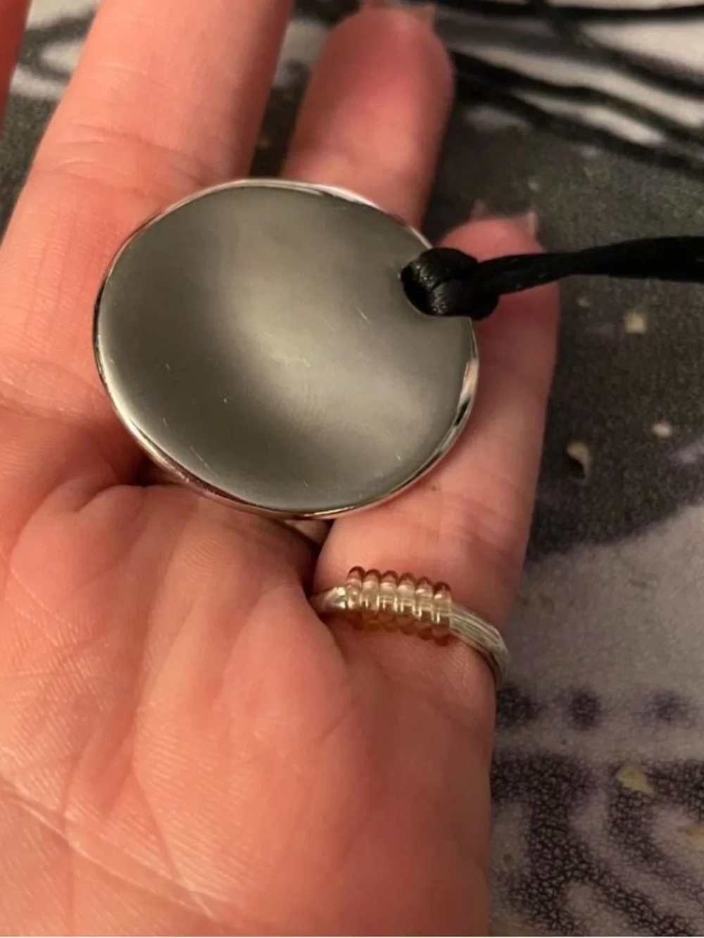 Classic Silver Disc Pendant Necklace - Black Cord